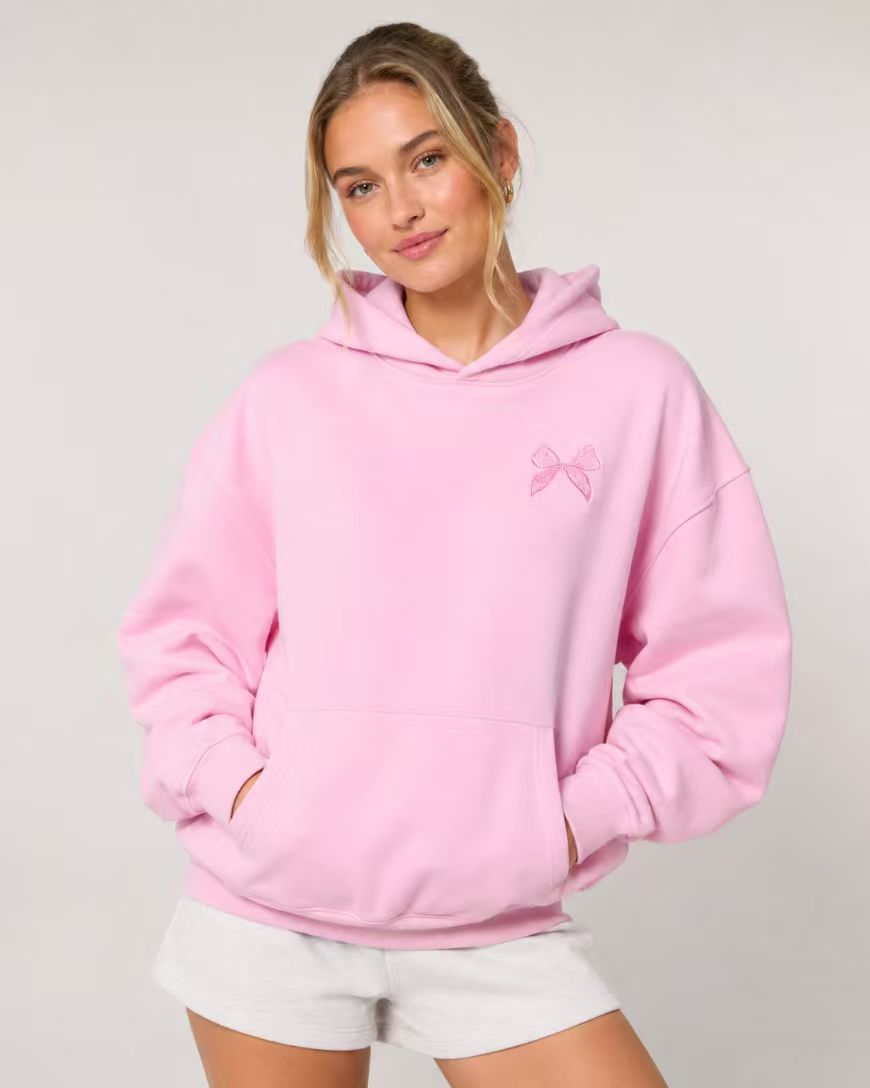 Pink Bow Embroidered Hoodie