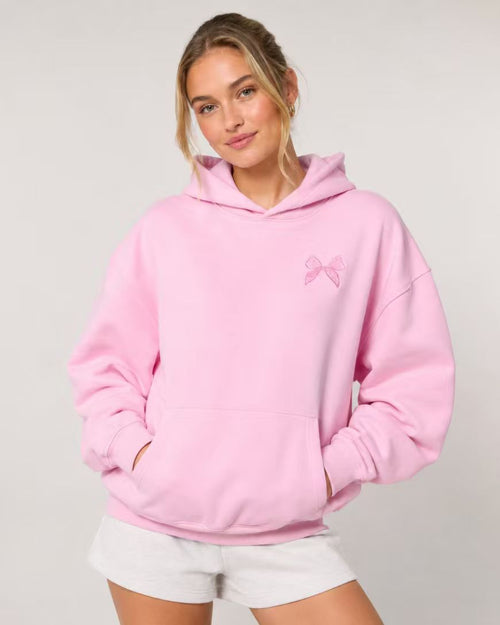 Pink Bow Embroidered Hoodie