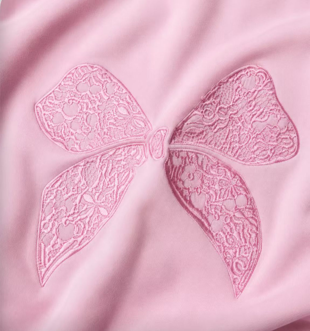 Pink Bow Embroidered Hoodie