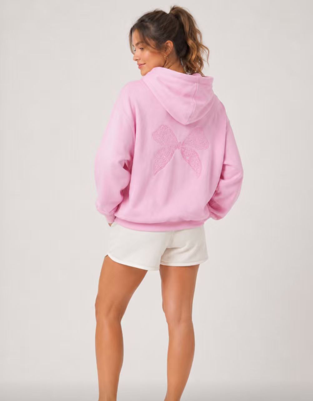 Pink Bow Embroidered Hoodie