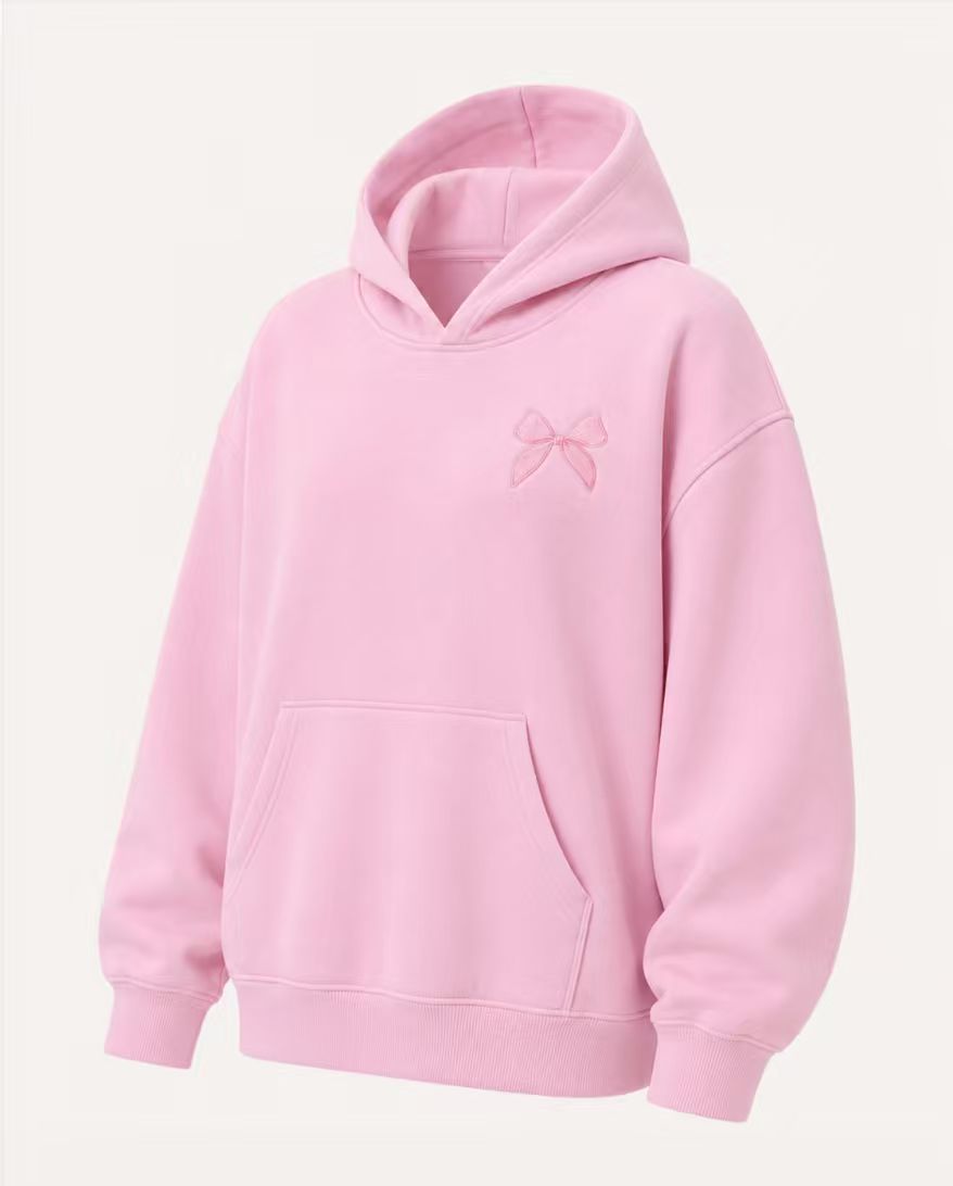 Pink Bow Embroidered Hoodie
