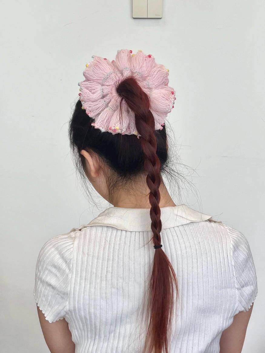 Handmade Crochet Scrunchie, Mixed Yarn Lace Hair Tie, Mohair Wool Cotton Ruffle Scrunchie, Coquette Balletcore Hair Accessory