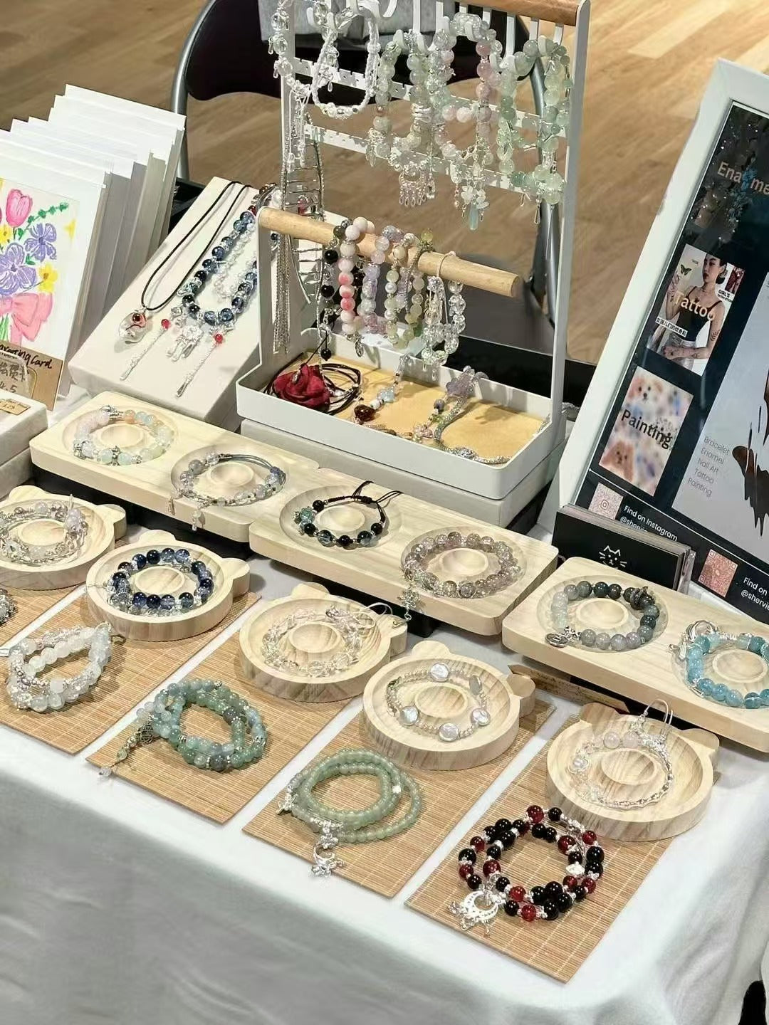 Crystal bracelets displayed at Shervie Studio