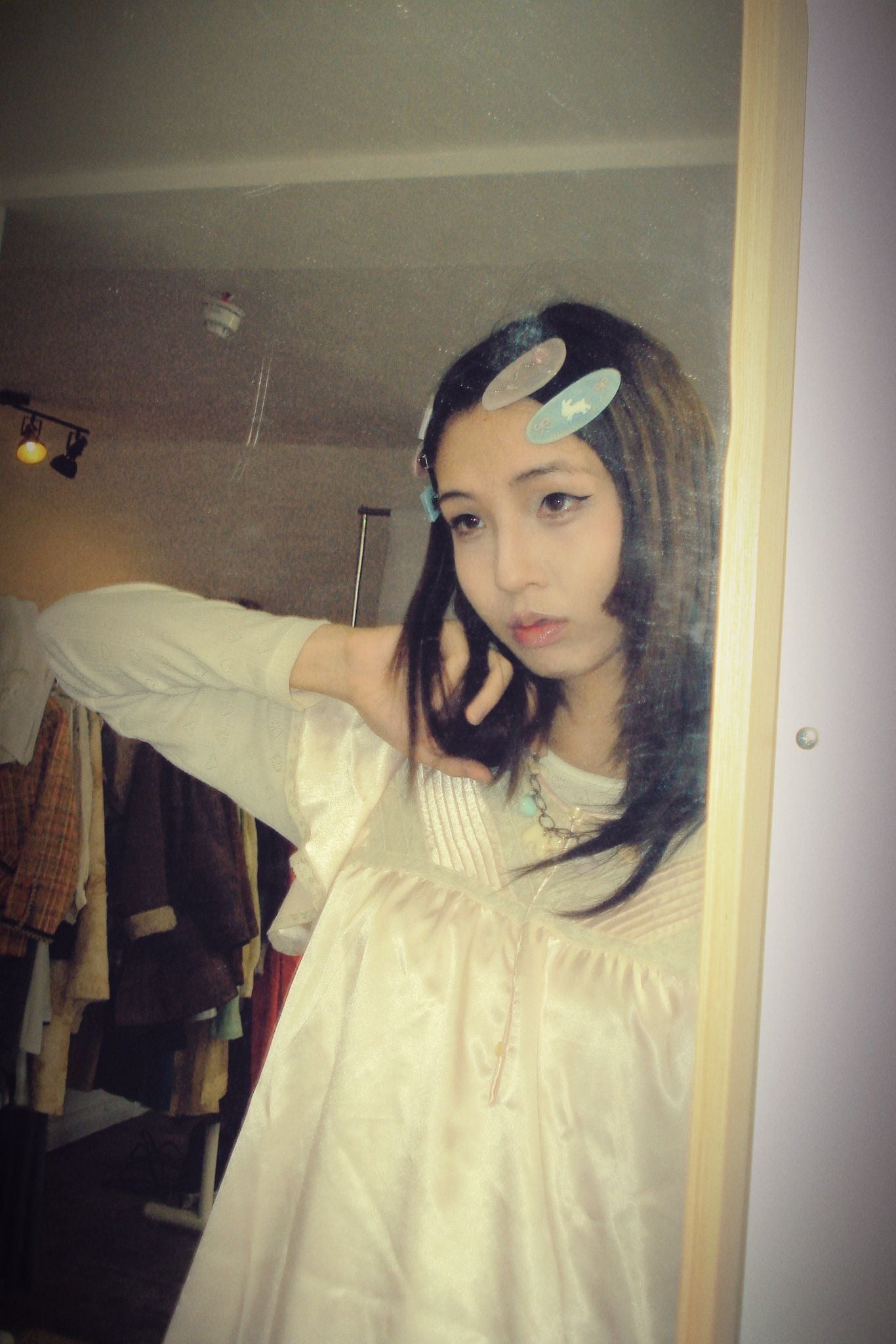 Model wearing pastel handmade hair clips