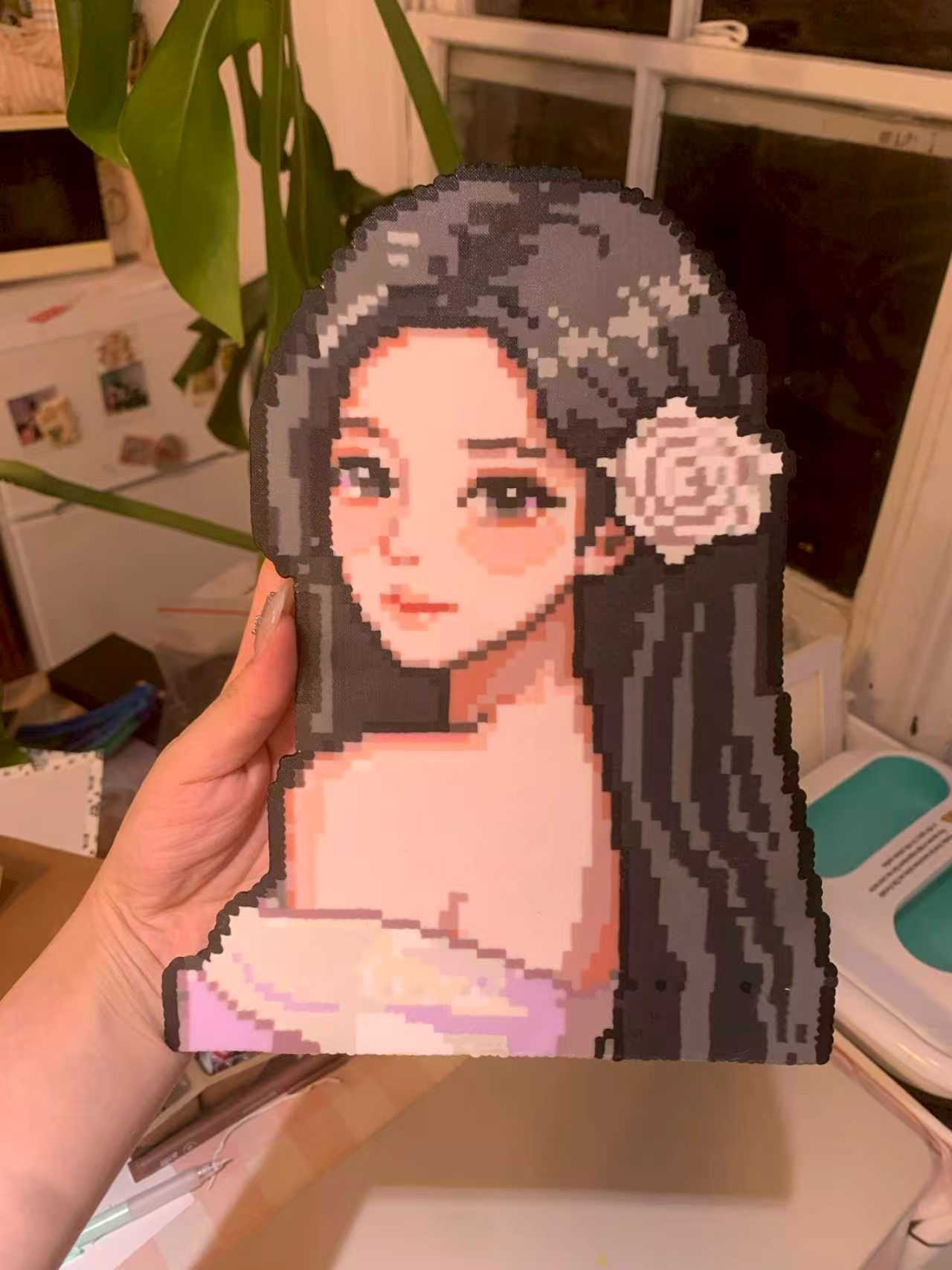 Custom portrait-style perler bead artwork