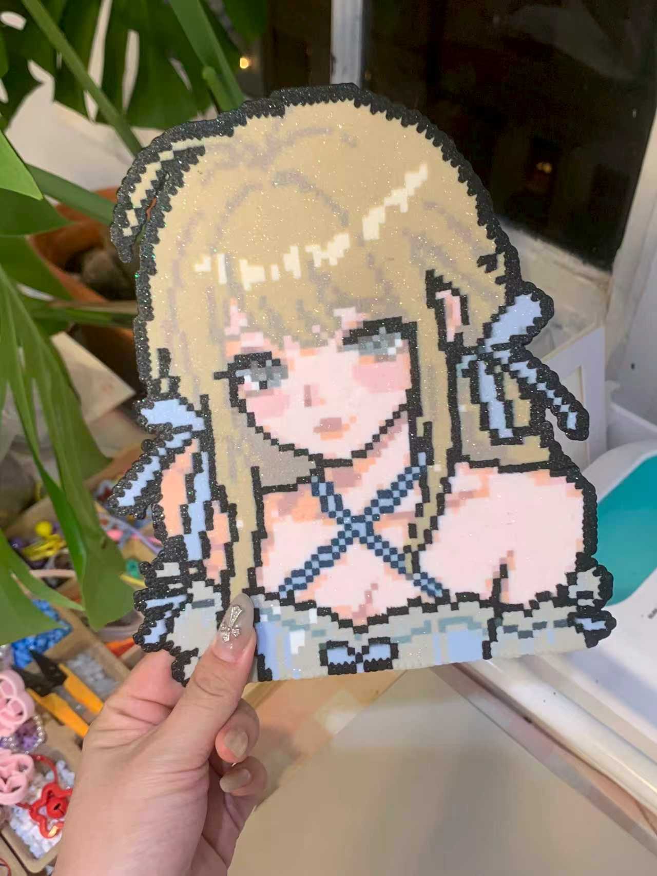 Custom character-style perler bead artwork