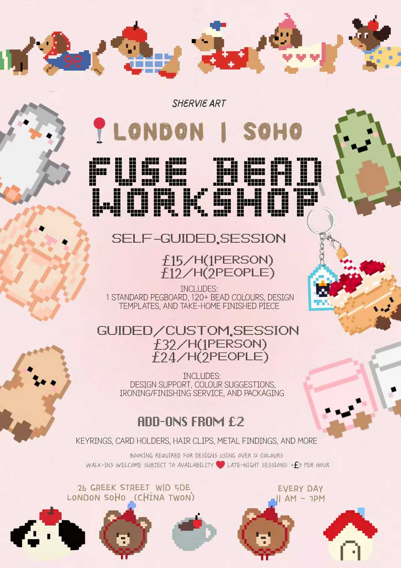 Perler Beads Workshop session options and pricing poster