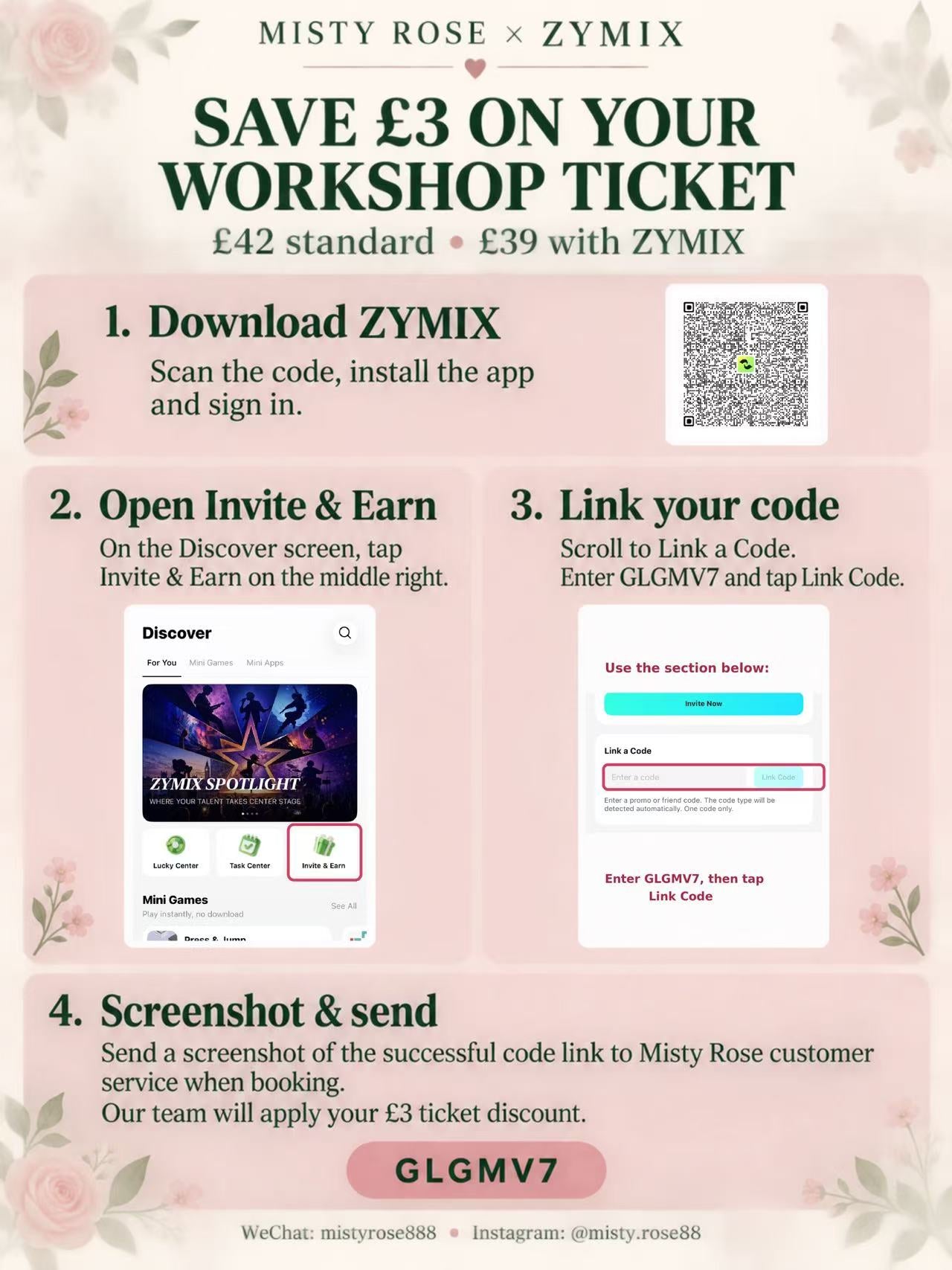 Misty Rose and ZYMIX workshop discount poster